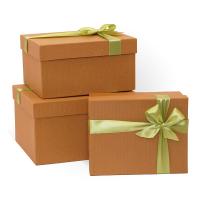 Набор подарочных коробок 3 в 1 с бантом,тиснение КРУГ,ореховый
