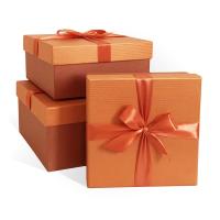 Набор подарочных коробок 3 в 1 с бантом бумага перламутр МИКС,оранжевый-медный