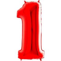 Шар (40''/102 см) Цифра, 1,  Красный, в упаковке 1 шт.