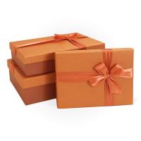 Набор подарочных коробок 3 в 1 с бантом бумага ПЕРЛАМУТР МИКС, оранжевый-медь
