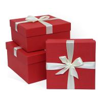 Набор подарочных коробок 3 в 1 с бантом тиснение РОГОЖКА, красный