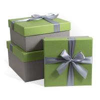 Набор подарочных коробок 3 в 1с бантом тисненая бумага, зеленое яблоко-титан