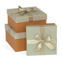 Набор подарочных коробок 3 в 1 с бантом тиснение КРУГ, серый-ореховый